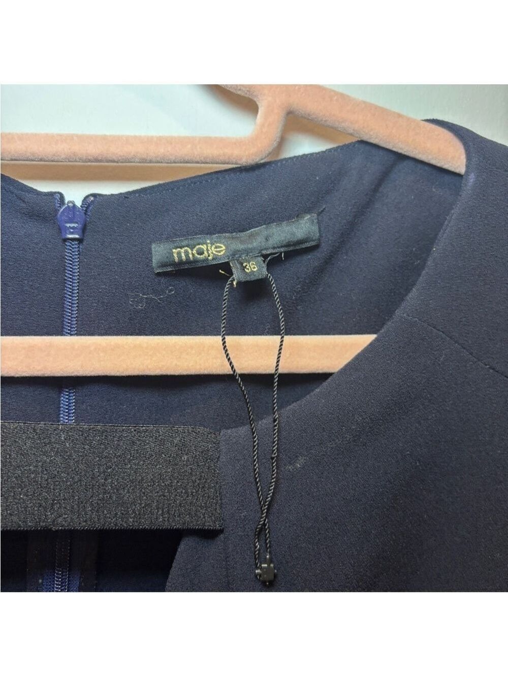Maje Solweig Navy Sheath Dress Keyhole Short Sleeve Size 36 Parisian Office 0473 - Picture 4 of 6